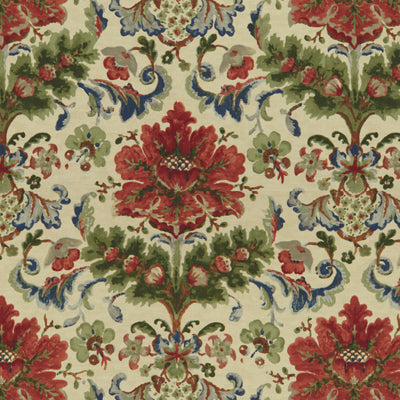 Brunschwig & Fils Fabric BR-79574.010 Windsor Damask Cotton & Linen Print Red On Ecru
