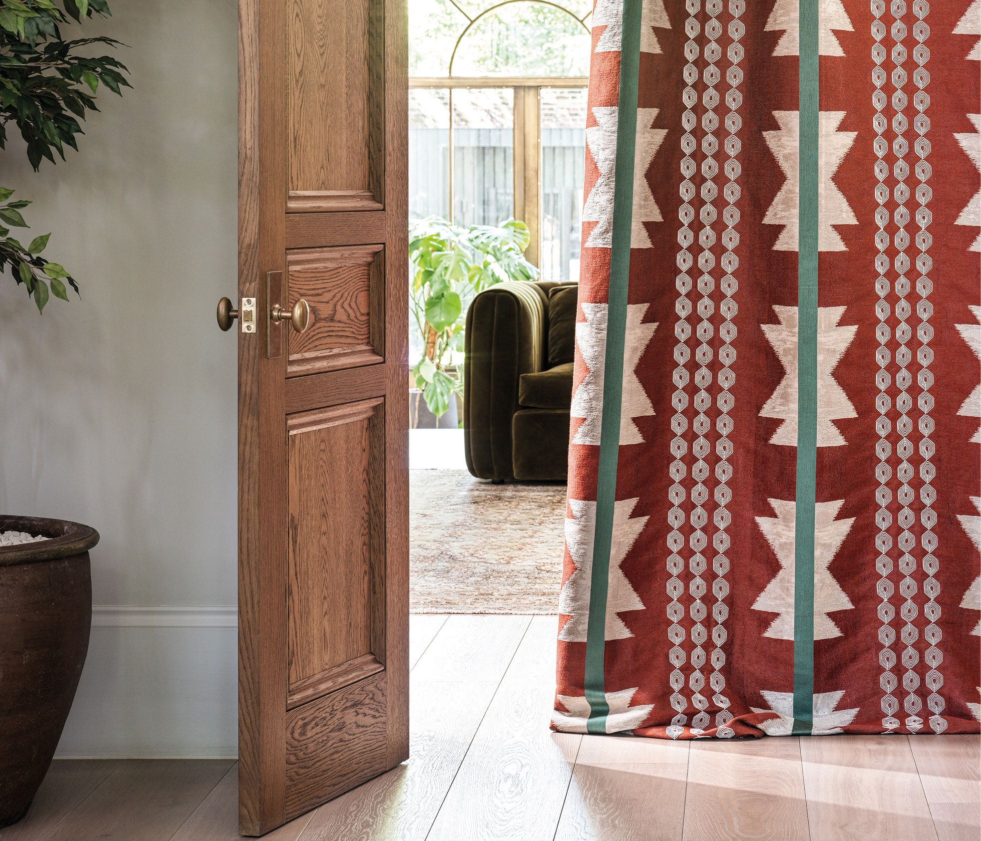Santa Fe Chimayo Oatmeal/Charcoal - Osborne & Little - F7954-02 Fabric