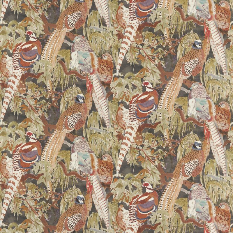 Mulberry Fabric FD269.A101 Game Birds Linen Charcoal