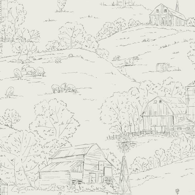 Pasture Toile Wallpaper - Taupe/Charcoal - York Wallcoverings - FH4033