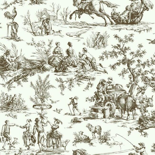 Seasons Toile Wallpaper - Brown - York Wallcoverings - GR5921