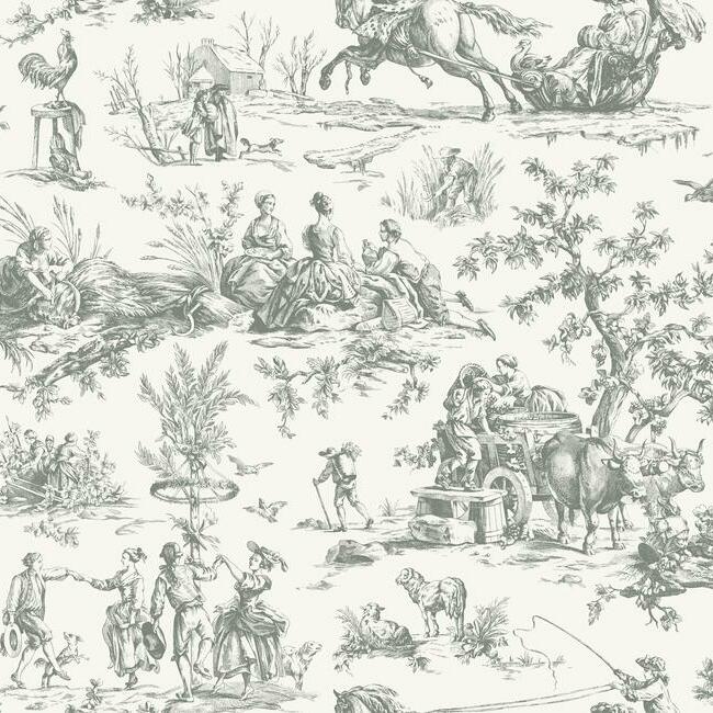 Seasons Toile Wallpaper - Grey - York Wallcoverings - GR5922