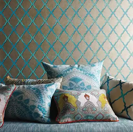Durbar Jali Trellis Blue/Stone - Matthew Williamson - W6957-05 Wallcovering
