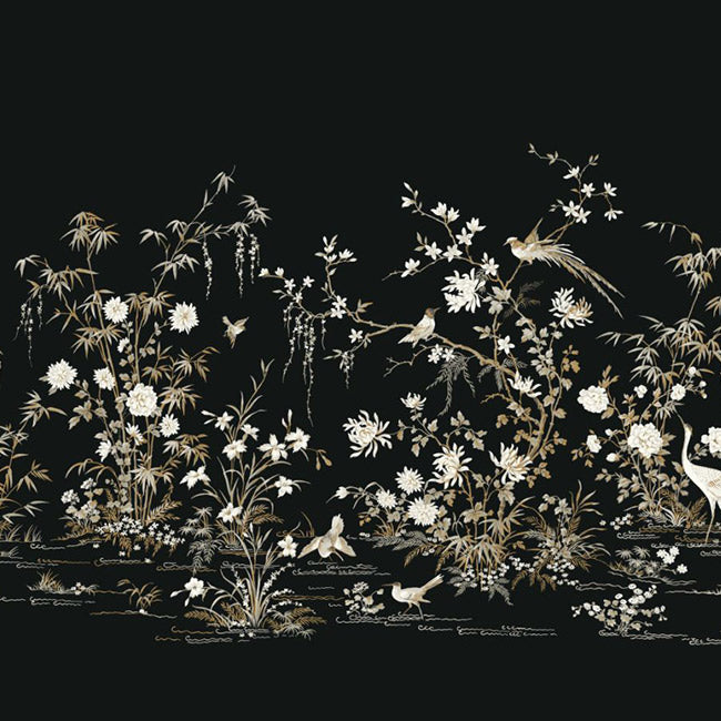 Flowering Vine Chinoiserie Mural - Black - York Wallcoverings - KT2264M