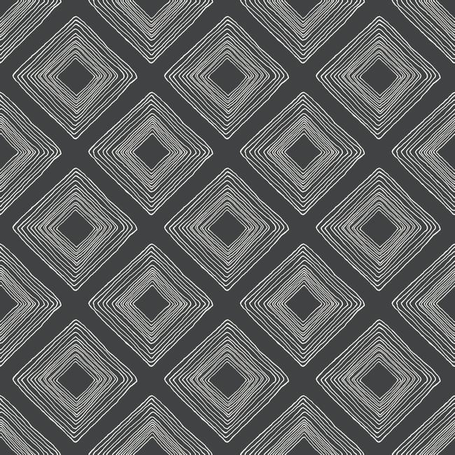 Diamond Sketch Wallpaper - White On Black - York Wallcoverings - ME1576