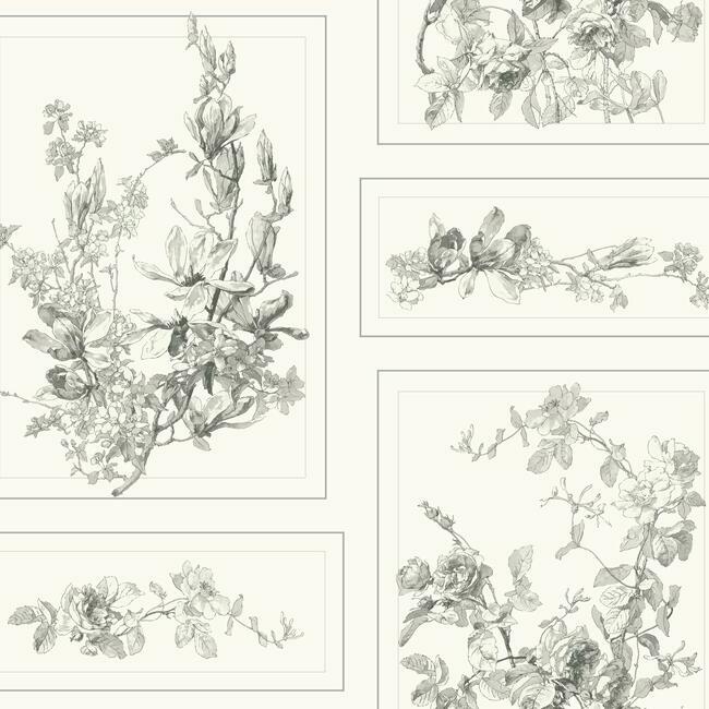 The Magnolia Wallpaper - Grey/White - York Wallcoverings - MH1543