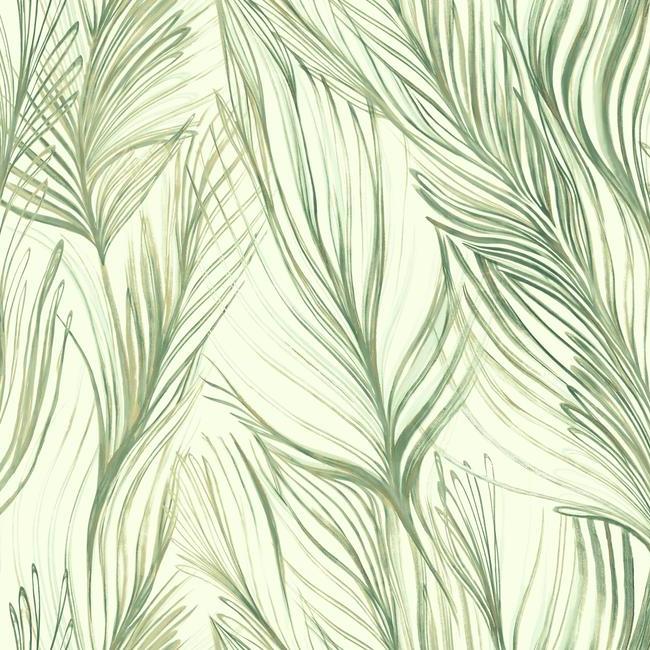 Peaceful Plume Wallpaper - Green/Gold - York Wallcoverings - NA0500