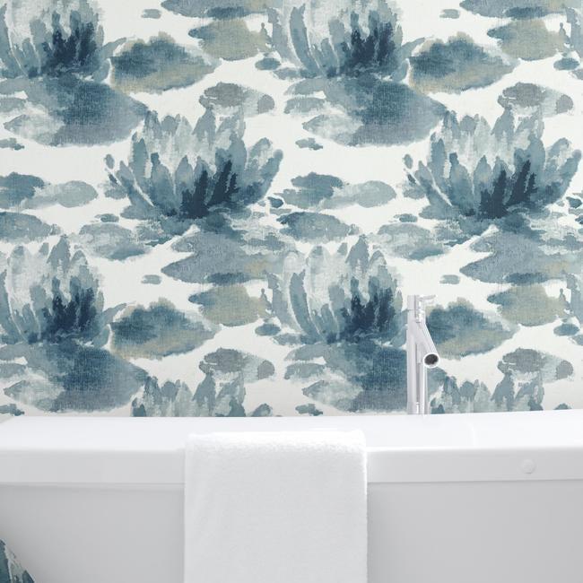 water-lily-wallpaper-cobalt-york-wallcoverings-na0527