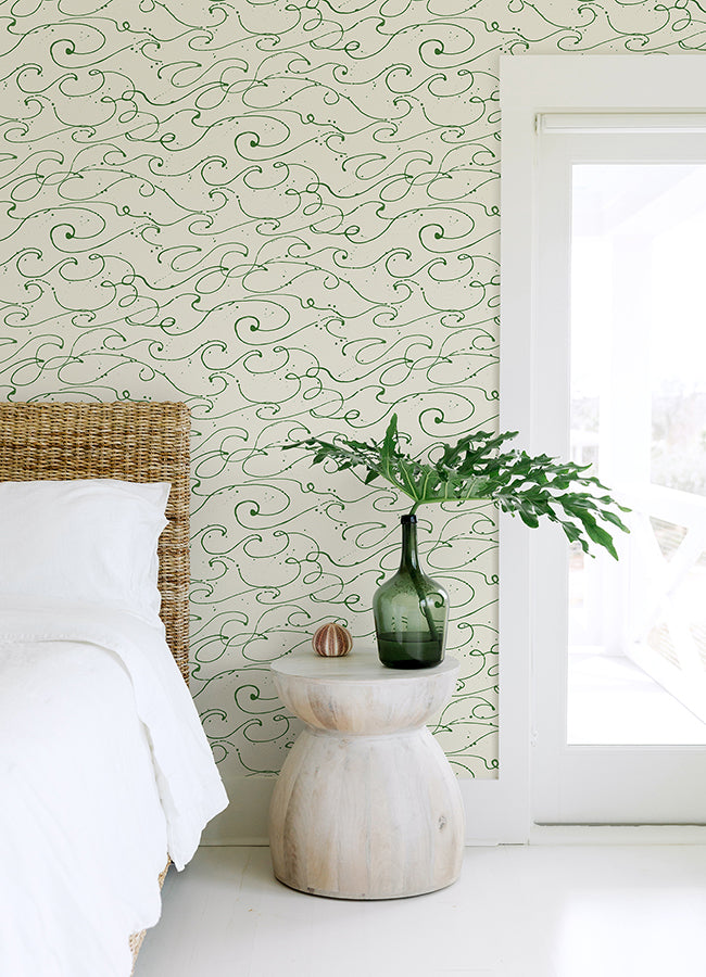 Kuroshio Green Ocean Wave Wallpaper - Brewster Wallcovering