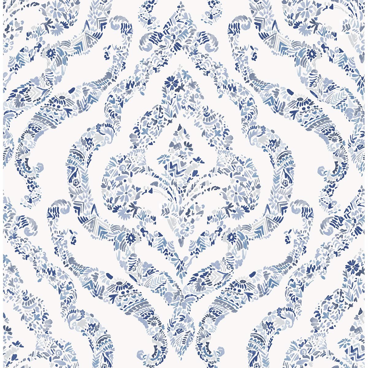 Picture of Featherton Blue Floral Damask Wallpaper