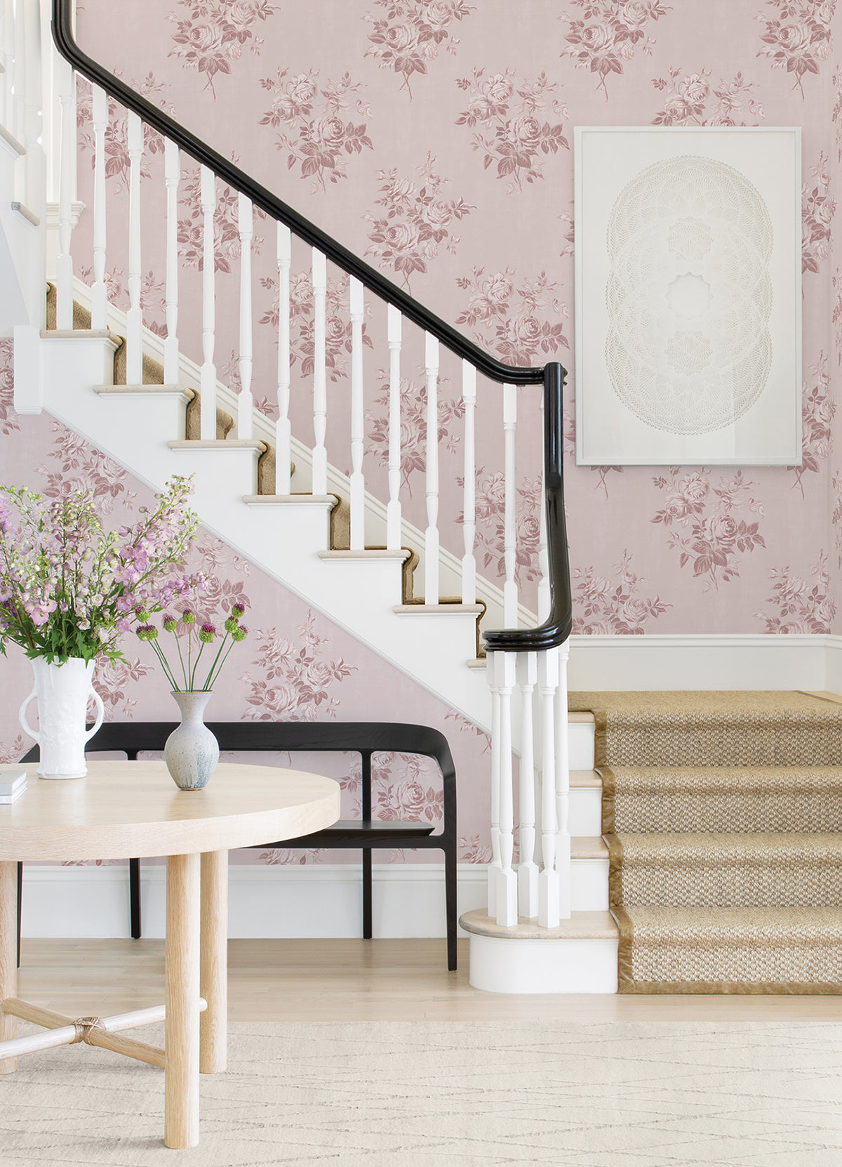 Blush Rosecliff Flower Peel and Stick Wallpaper - Brewster Wallcovering