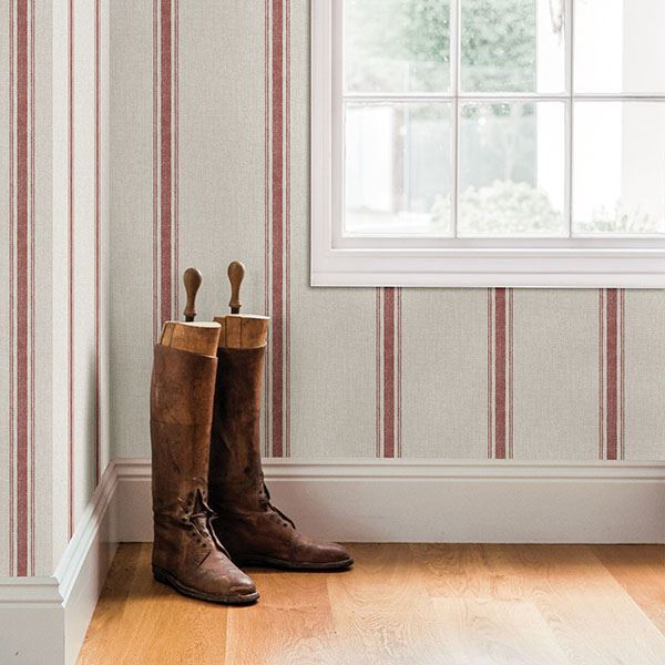 Linette Burnt Sienna Fabric Stripe Wallpaper - Brewster Wallcovering