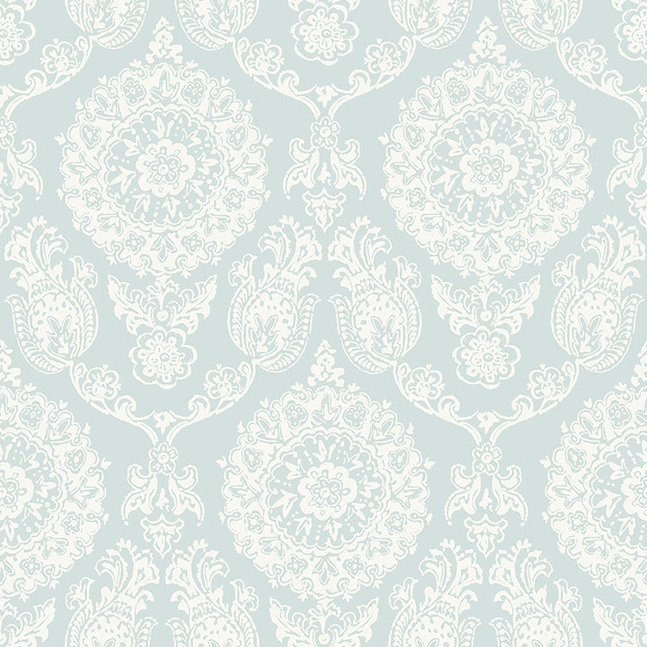 Picture of Helm Damask Aqua Floral Medallion Wallpaper