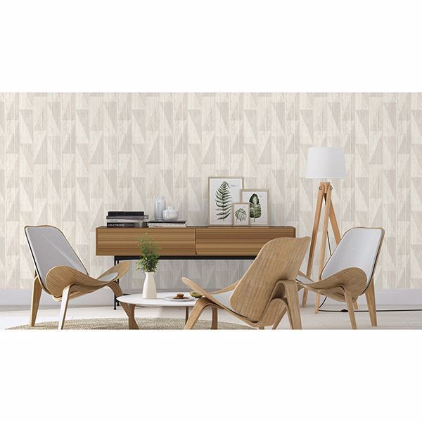 Nilsson White Geometric Wood Wallpaper - Brewster Wallcovering