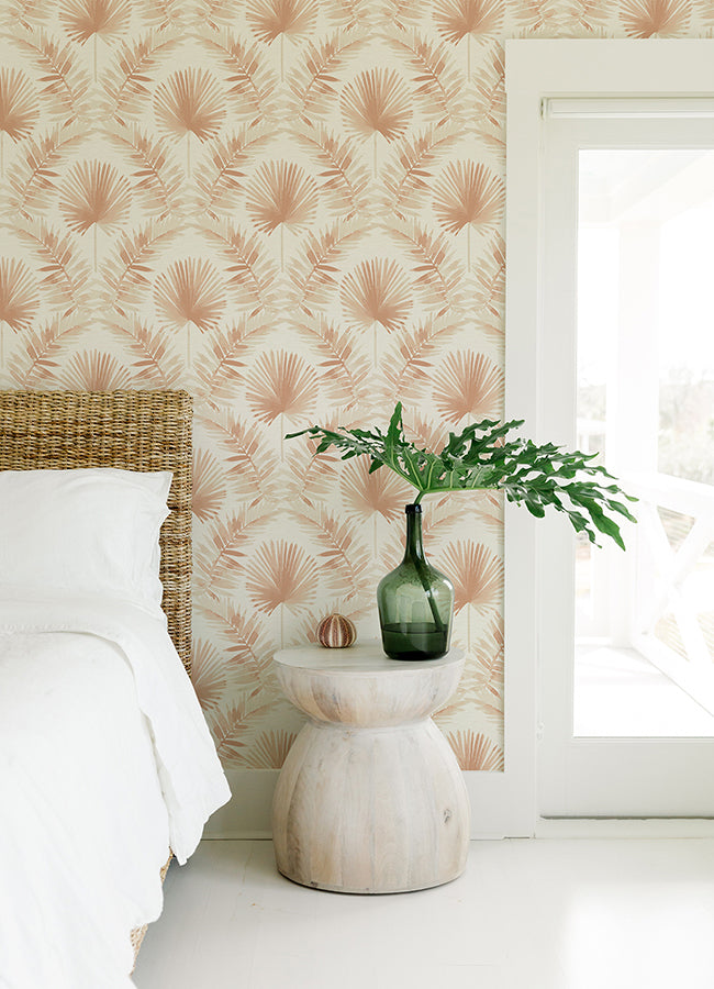 Calla Rust Painted Palm Wallpaper - Brewster Wallcovering