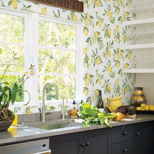 Limon Yellow Fruit Wallpaper - Brewster Wallcovering