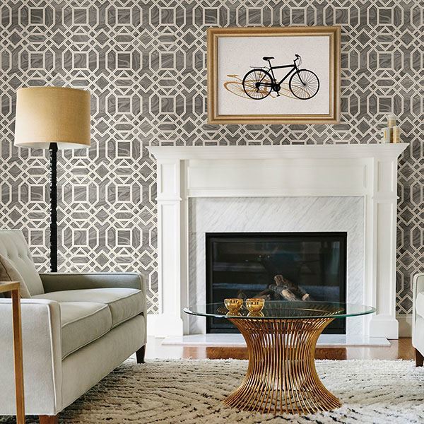 Daphne Grey Trellis Wallpaper - Brewster Wallcovering