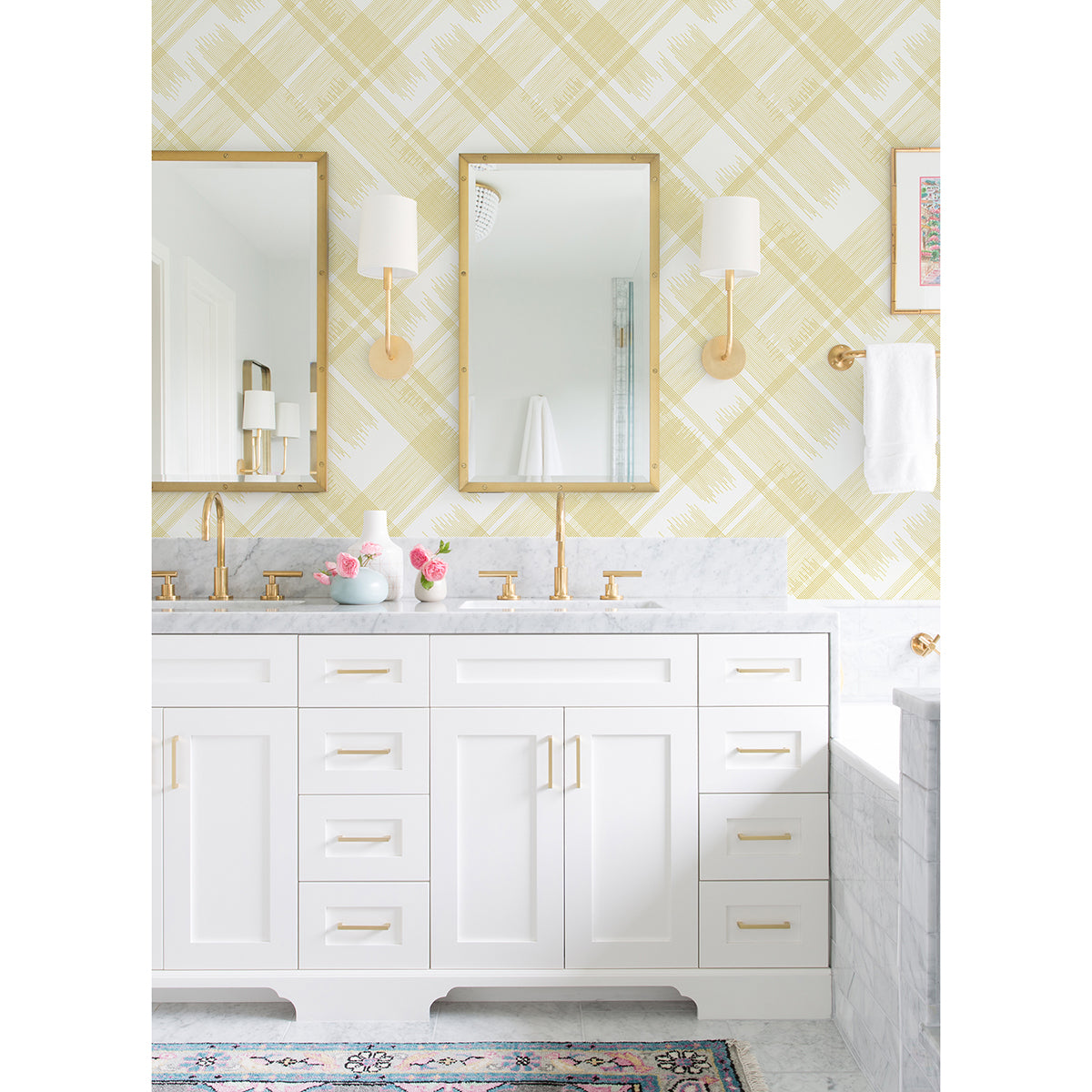 Zag Yellow Modern Plaid Wallpaper - Brewster Wallcovering