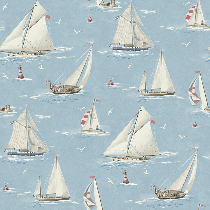 Picture of Leeward Light Blue Sailboat Wallpaper