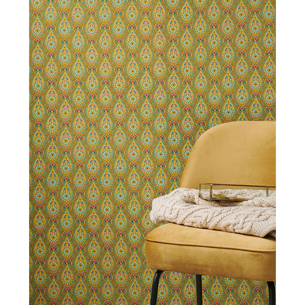 Garden Party Mustard Raindrops Wallpaper - Brewster Wallcovering