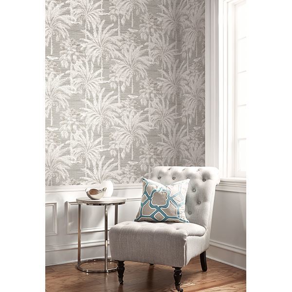 Dream Of Palm Trees Grey Texture Wallpaper - Brewster Wallcovering