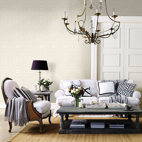 Luminous Platinum Beaded Geometric Wallpaper - Brewster Wallcovering