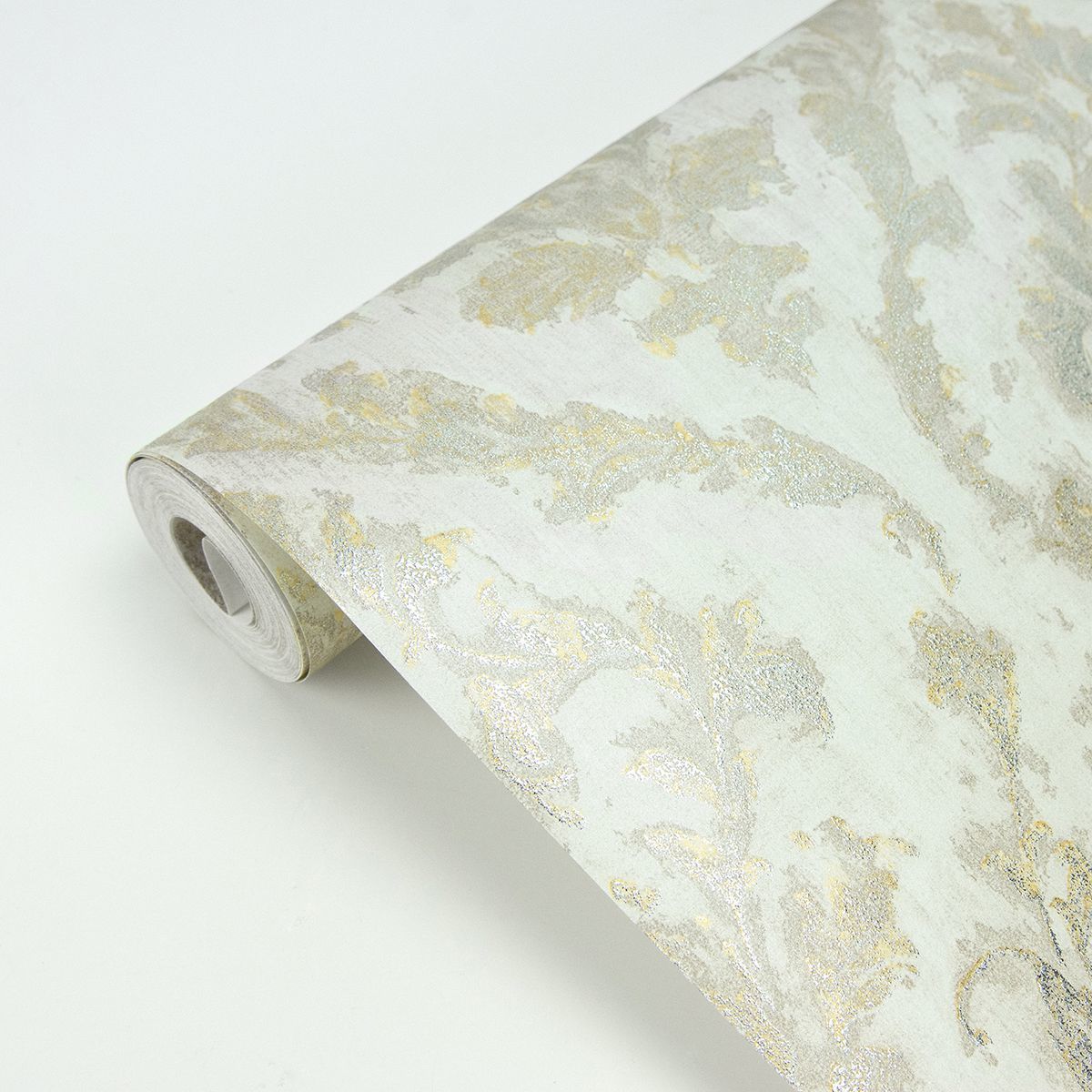 Lyra Light Grey Damask Wallpaper - Brewster Wallcovering