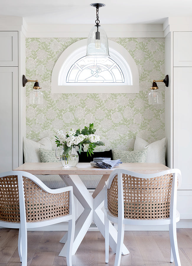 Faustin Green Floral Wallpaper - Brewster Wallcovering