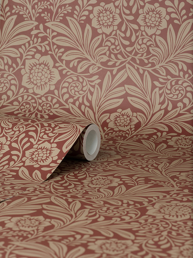 Camille Red Damask Wallpaper - Brewster Wallcovering