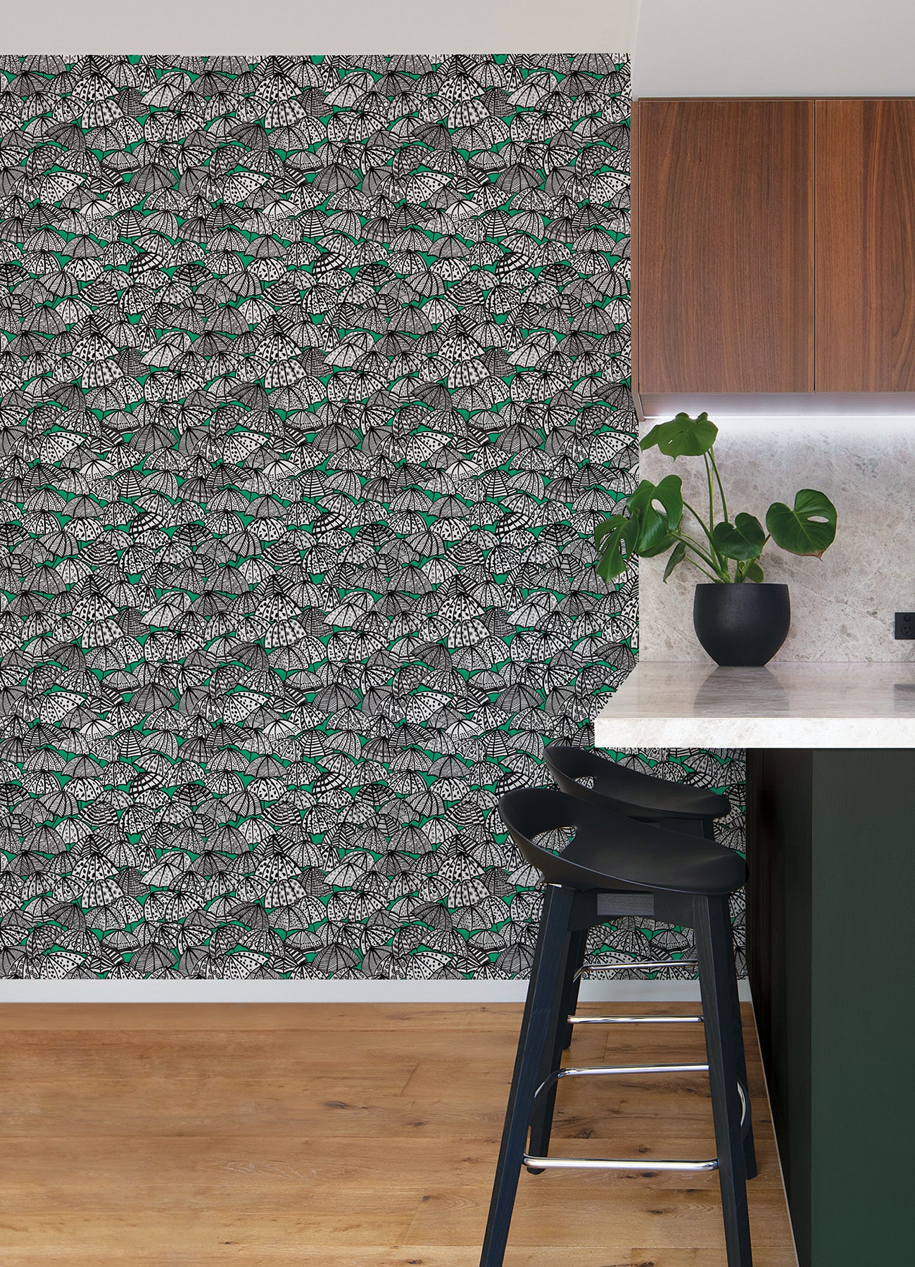 Dara Green Jolly Brollies Wallpaper - Brewster Wallcovering