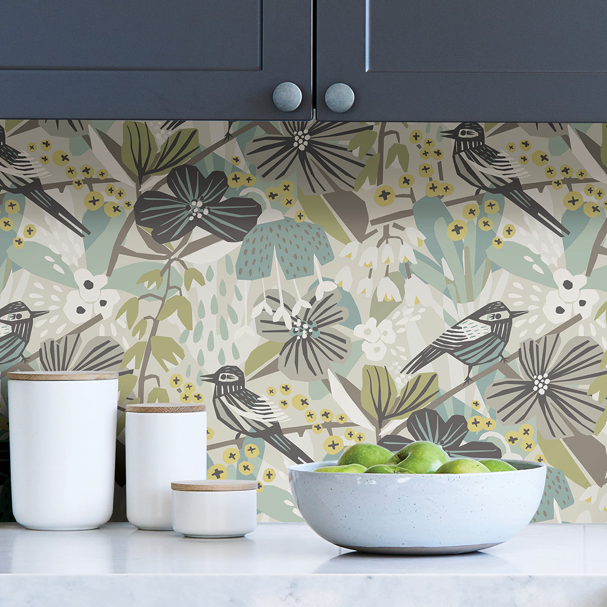 Grey Aqua Jaybird Peel and Stick Wallpaper - Brewster Wallcovering