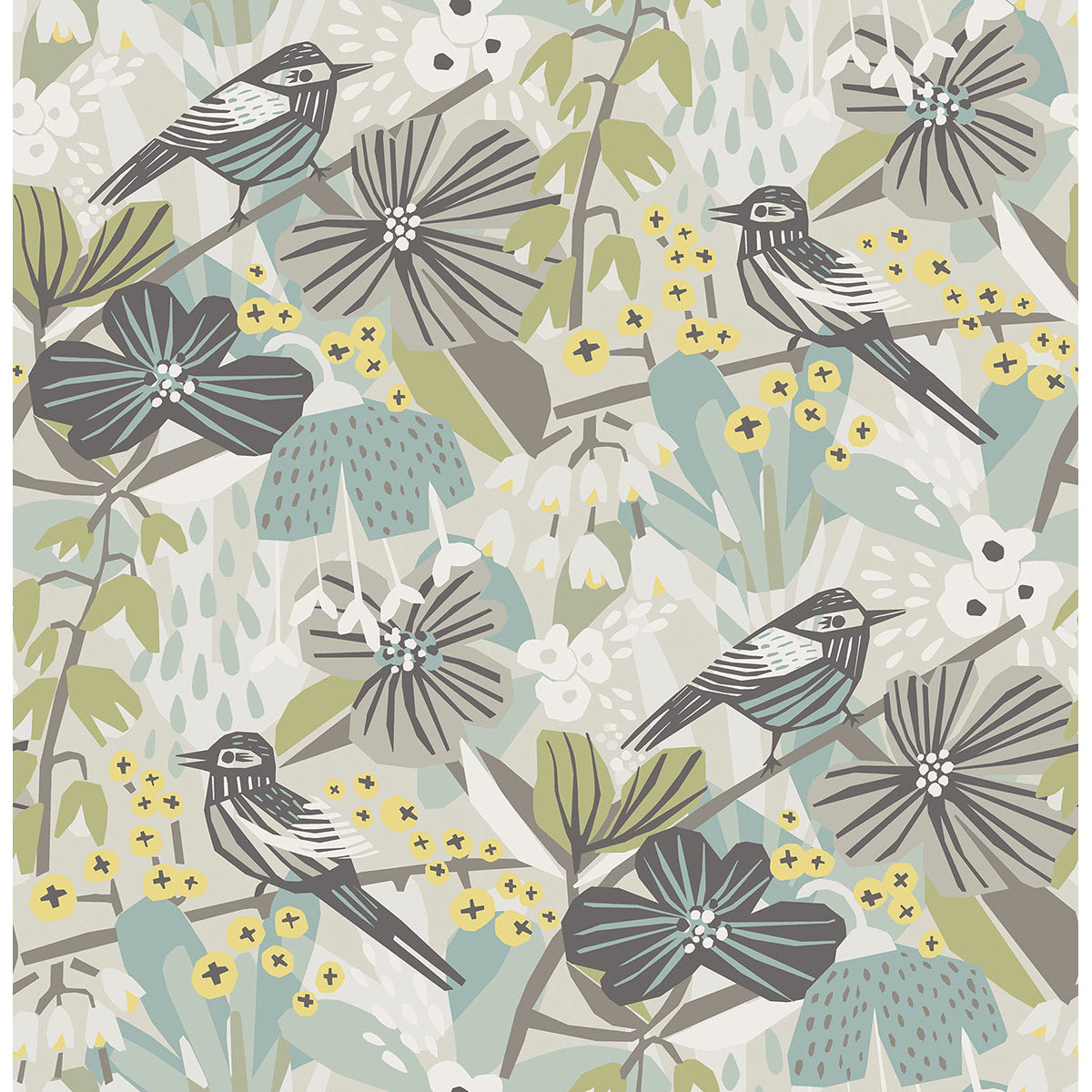 Picture of Grey Aqua Jaybird Peel and Stick Wallpaper