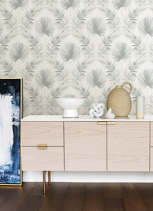 Calla Grey Painted Palm Wallpaper - Brewster Wallcovering