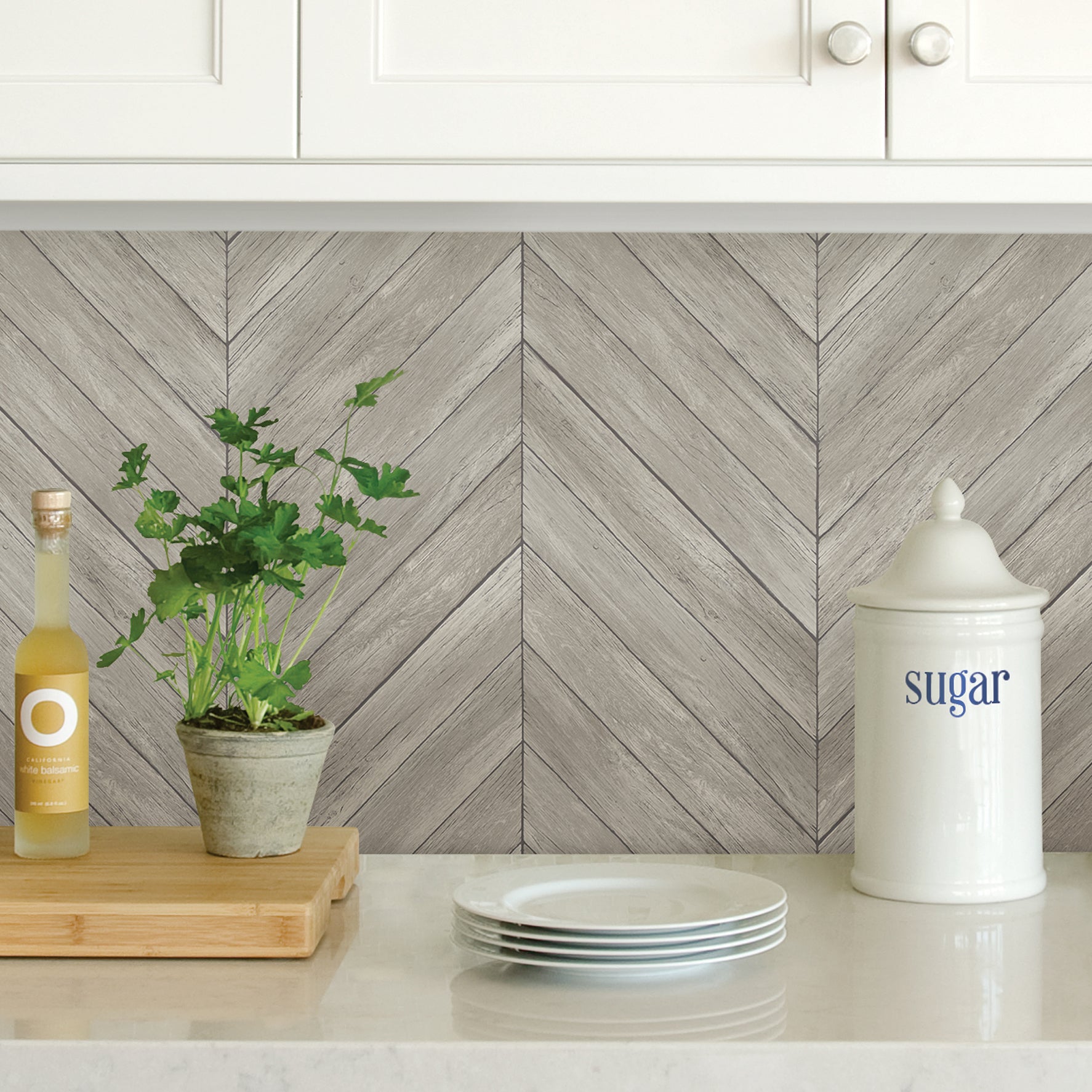 Wildwood Ash Chevron Peel and Stick Wallpaper - Brewster Wallcovering