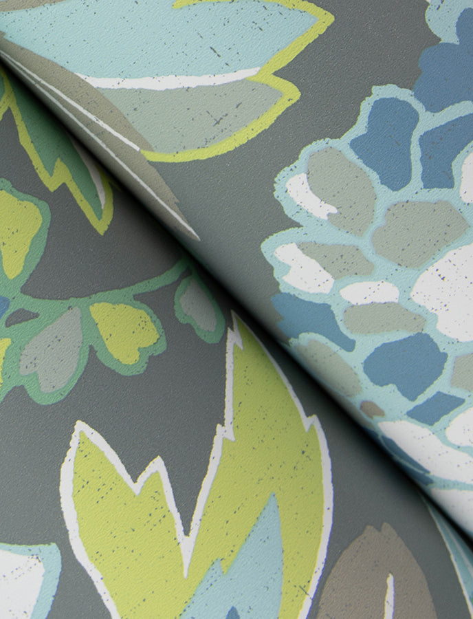 Valdivian Aqua Floral Wallpaper - Brewster Wallcovering