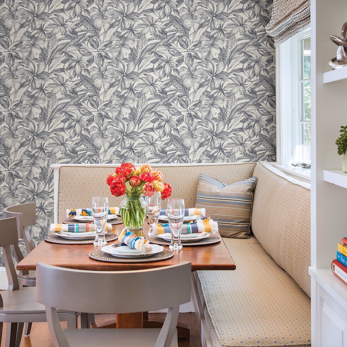 Simone Denim Tropical Wallpaper - Brewster Wallcovering