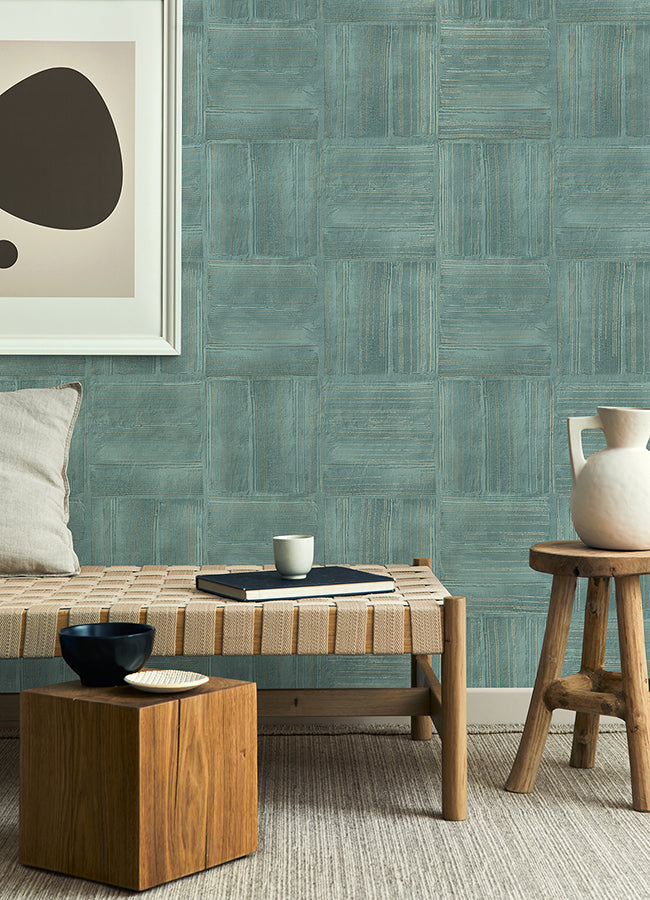 Jasper Teal Block Texture Wallpaper - Brewster Wallcovering