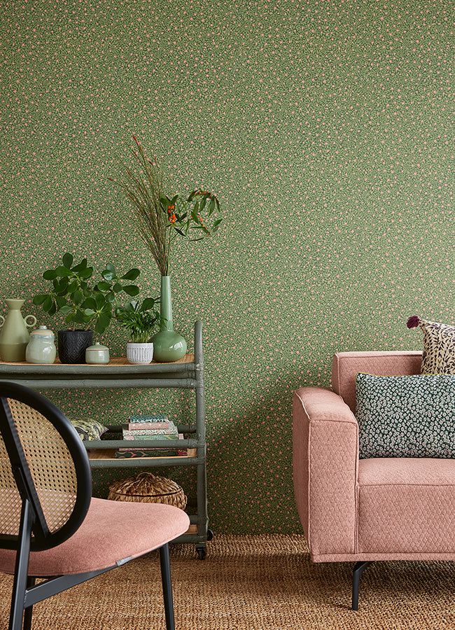 Marguerite Green Floral Wallpaper - Brewster Wallcovering