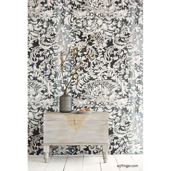 Painted Lace Light Grey Damask Mural - Brewster Wallcovering