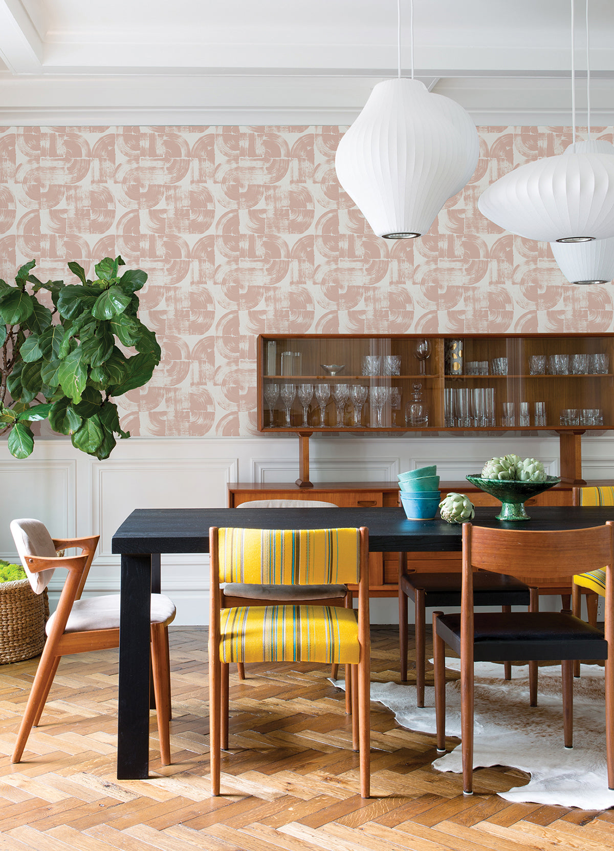 Giulietta Blush Painterly Geometric Wallpaper - Brewster Wallcovering