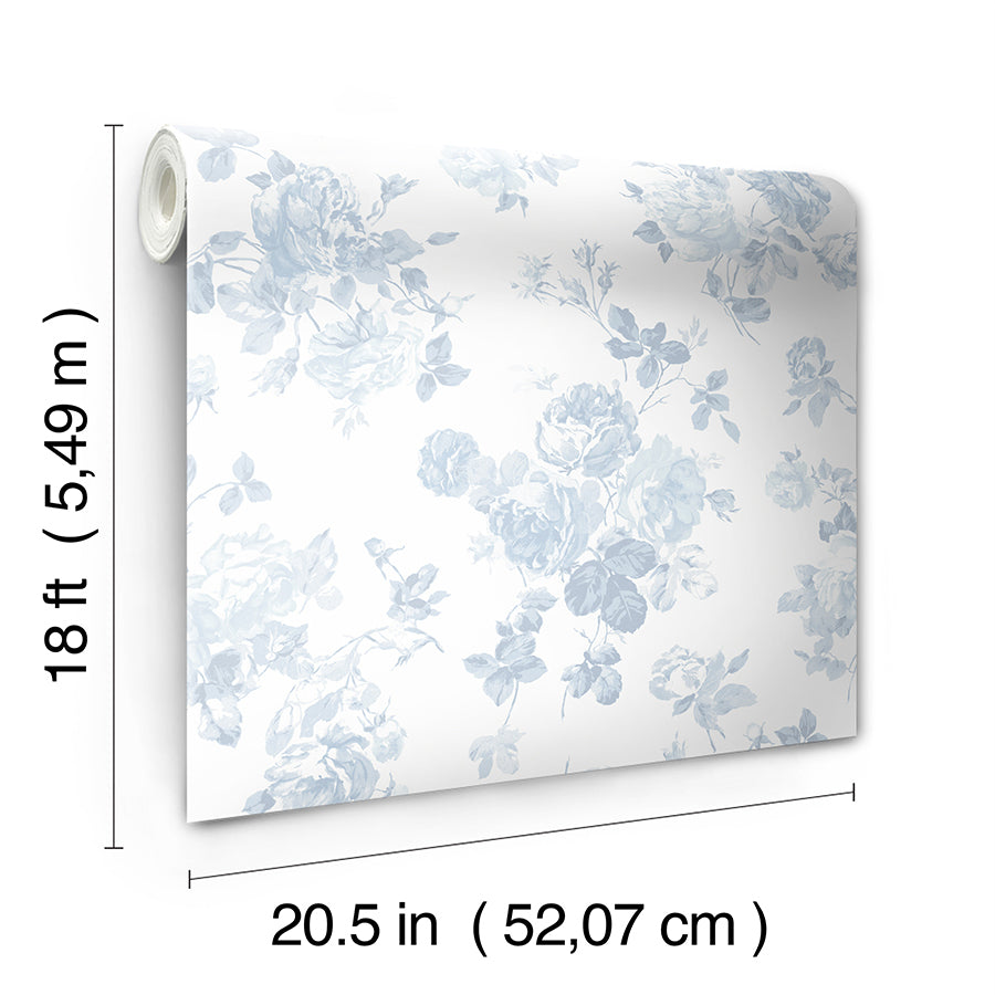 Blue Bella Ribbon Everblooming Rosettes Peel and Stick Wallpaper - Brewster Wallcovering