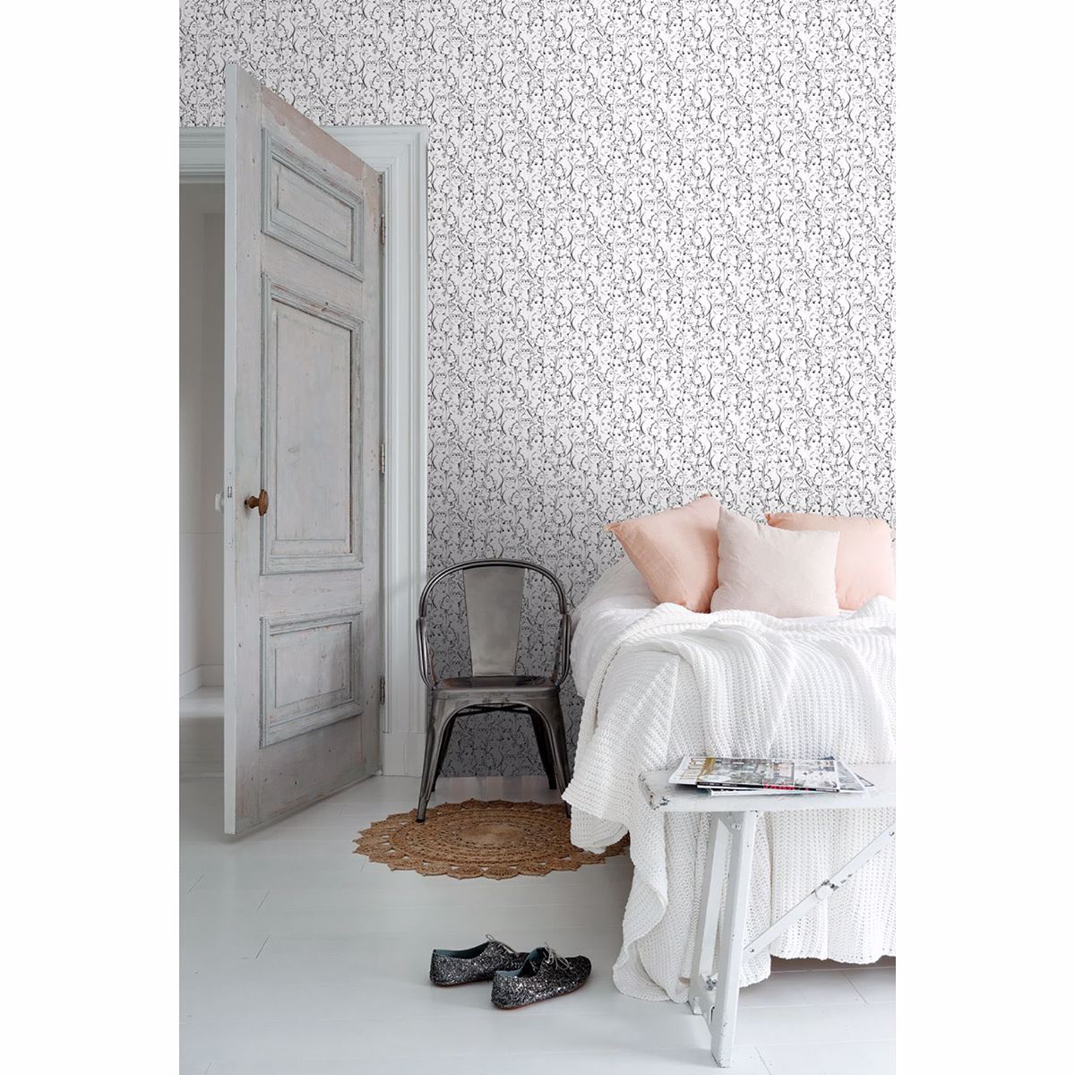 Buckley Off-White Face Collage Wallpaper - Brewster Wallcovering