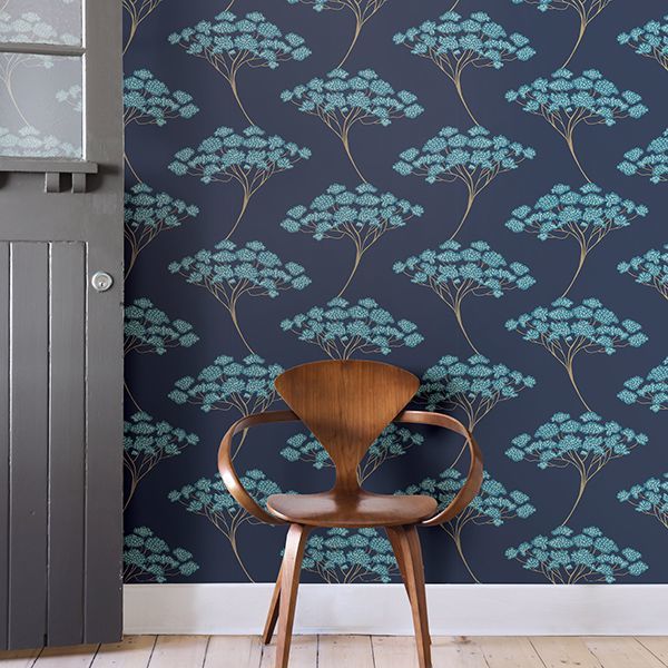 Blue Ficus Peel and Stick Wallpaper - Brewster Wallcovering