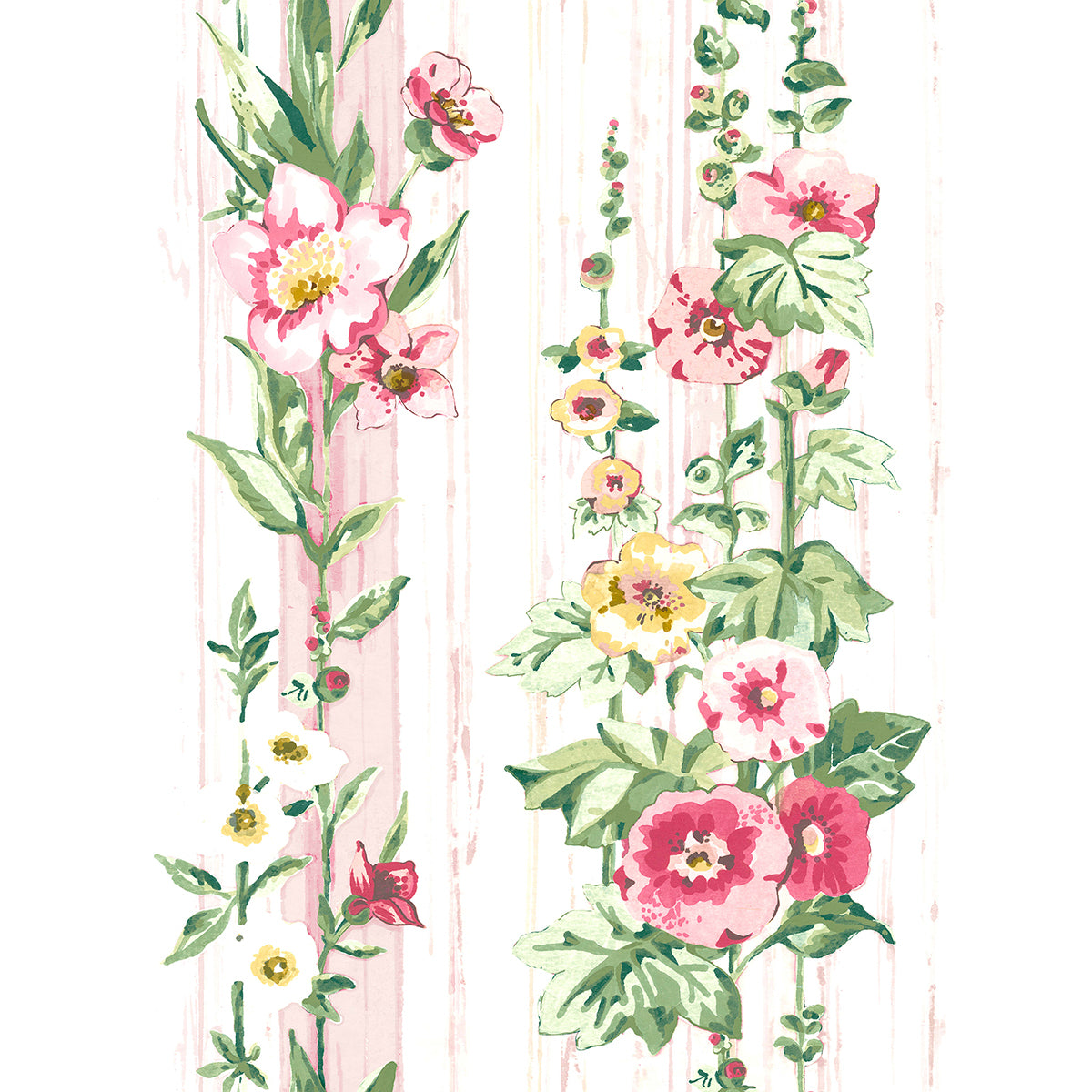 Delisa Pink Floral Stripe Wallpaper - Brewster Wallcovering