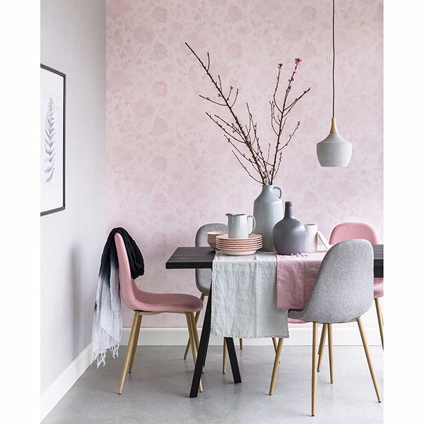 Avens Light Pink Floral Wallpaper - Brewster Wallcovering