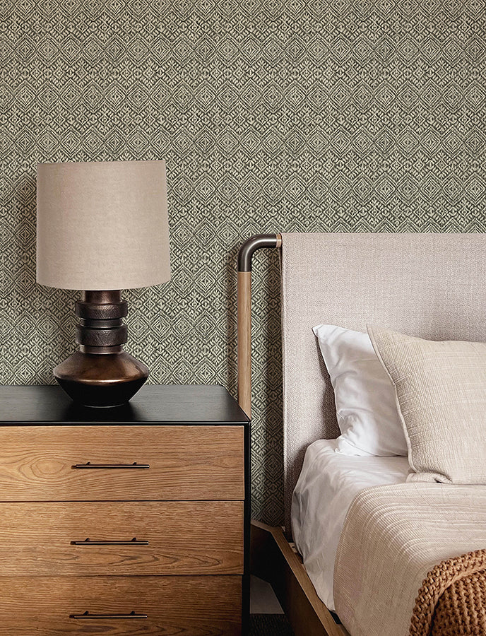 Gallivant Black Woven Geometric Wallpaper - Brewster Wallcovering