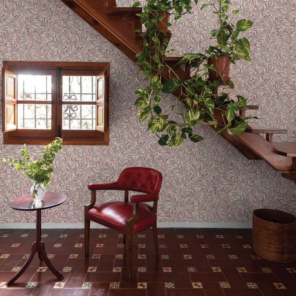 Zulma Pink Decorative Botanical Wallpaper - Brewster Wallcovering