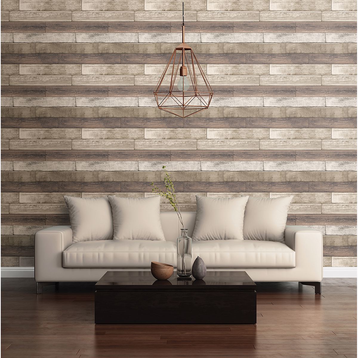 Porter Coffee Weathered Plank Wallpaper - Brewster Wallcovering