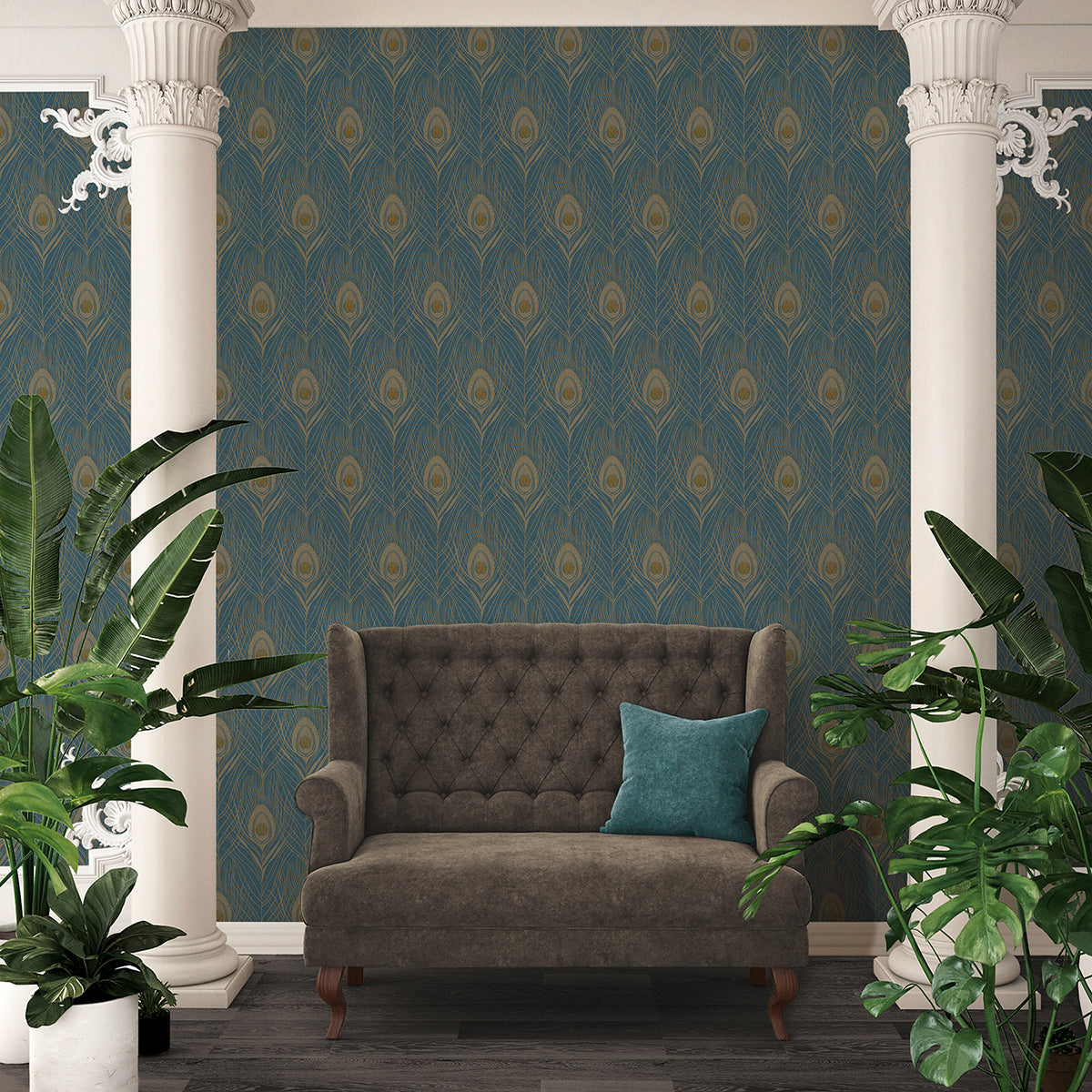 Prosperity Blue Feather Wallpaper - Brewster Wallcovering