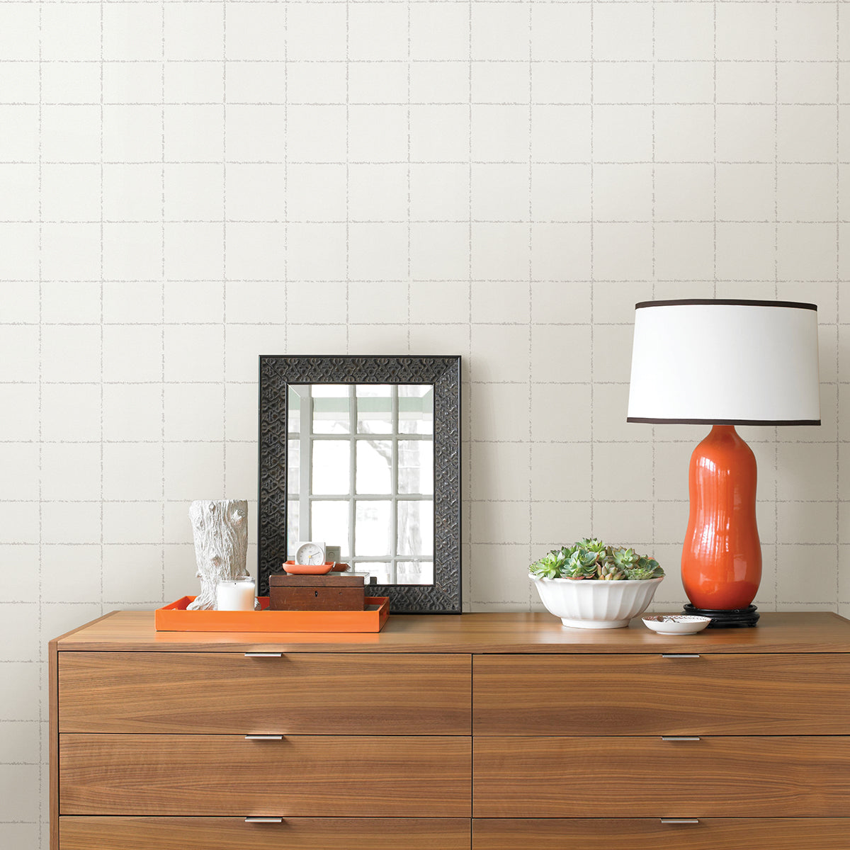 Kishi White Tile Wallpaper - Brewster Wallcovering